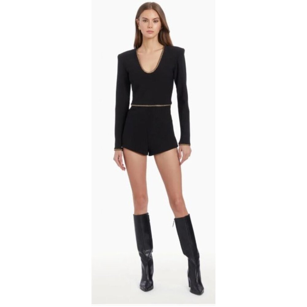 Amanda Uprichard Black Chain Detail Romper Size XS NWT